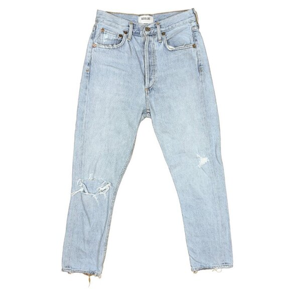 AGOLDE Riley High Rise Straight Crop Distressed Light Fading Blue Jeans Size 24 - Picture 3 of 7